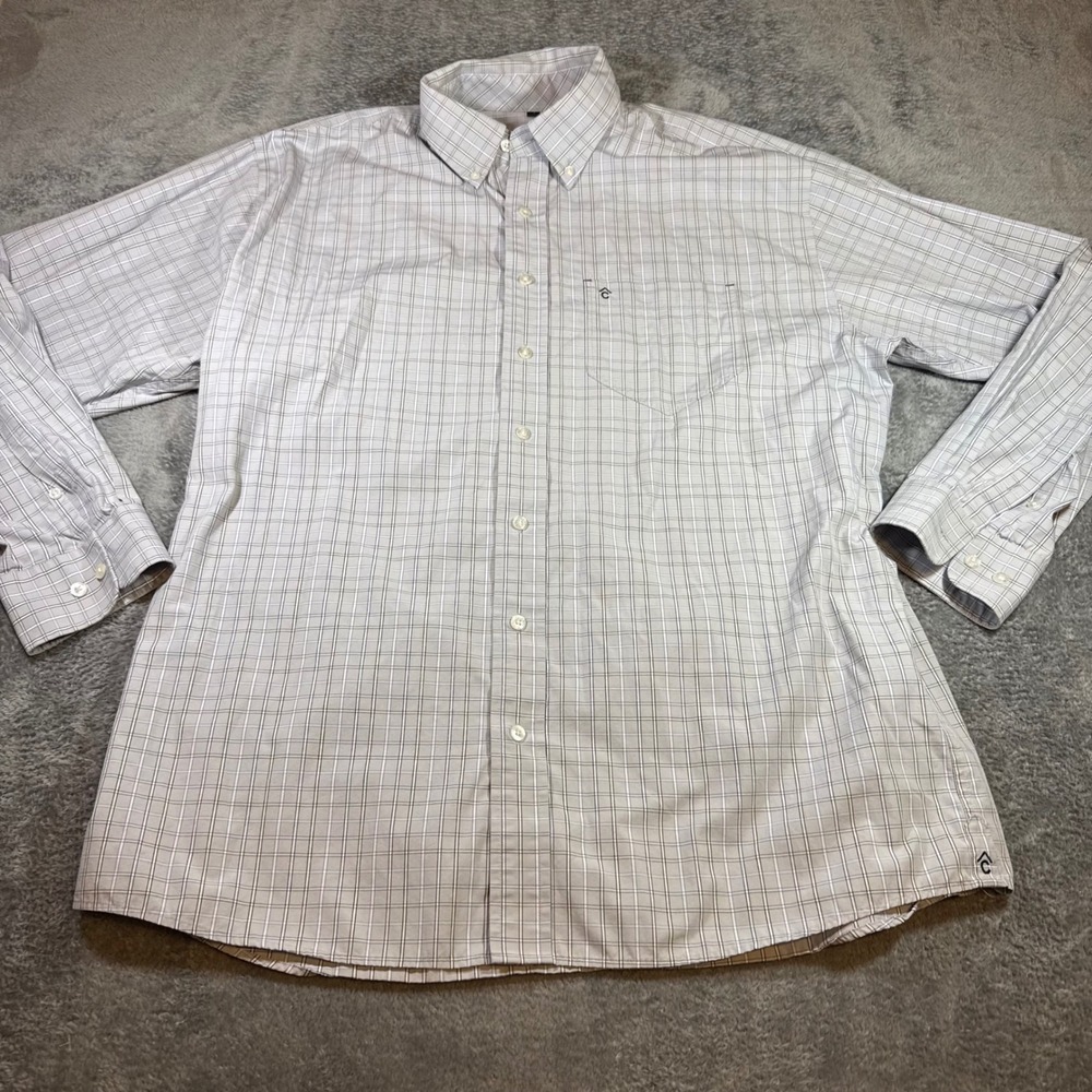 Rafter C Mens XL Grey White Plaid Button Down Long Sleeve Cotton Western Shirt